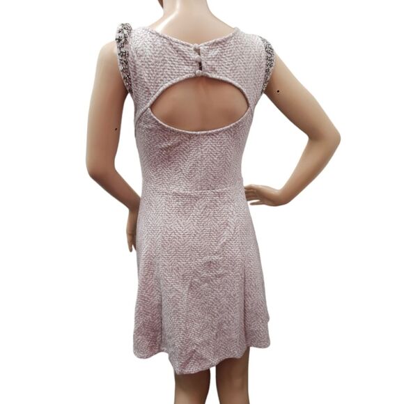 Free People Sleeveless Beaded Cutout Back Skater Dress in Tan - Picture 7 of 8